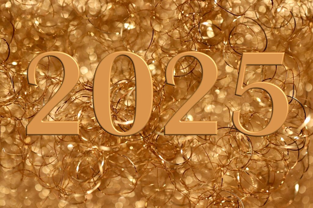 new year's day, 2025, greeting card, golden, typography, sylvester, new year, new year's eve